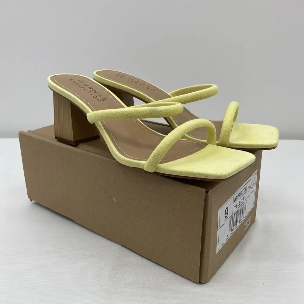 Journee Collection Womens Henrietta Square Toe Slide Sandals Shoes 9 Yellow